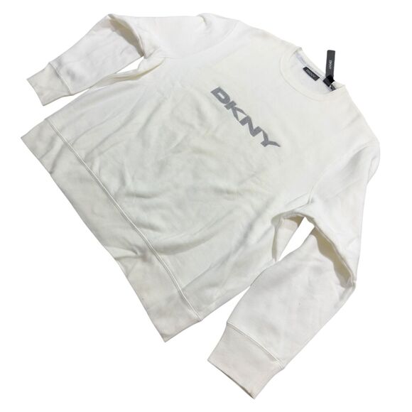 DKNY Sweatshirt Women's XL White Logo Long Sleeve Crew Neck Pullover Gorpcore - Picture 2 of 6
